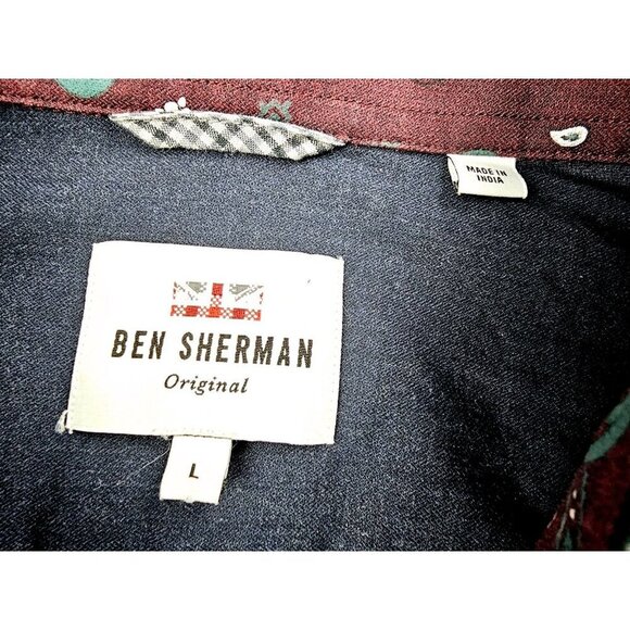 Ben Sherman Size Large Mens Burgundy Paisley Button Down Long Sleeve Logo Shirt - Picture 4 of 12